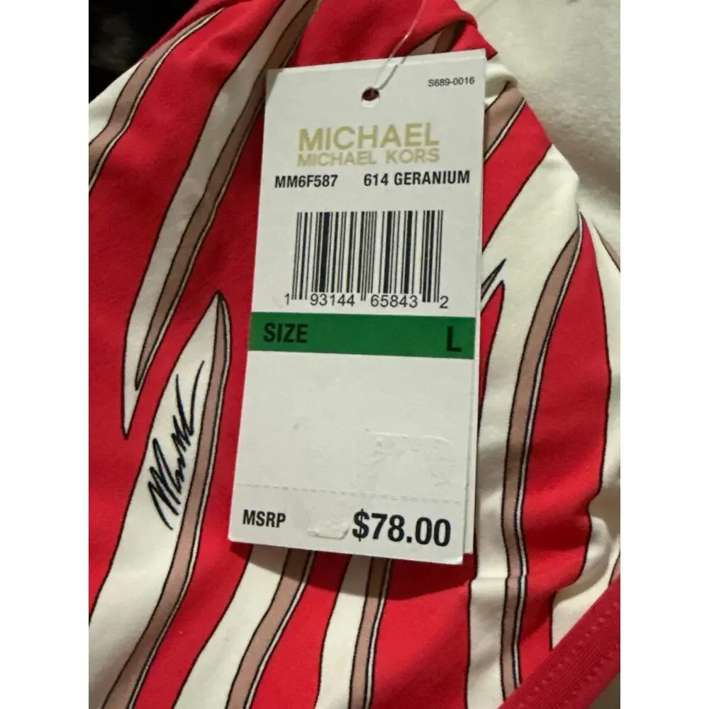 Michael Kors Geranium Zebra Spine Convertible Bandeau Bikini Top L NWT